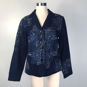 Coldwater Creek Floral Embroidered Denim Jacket M